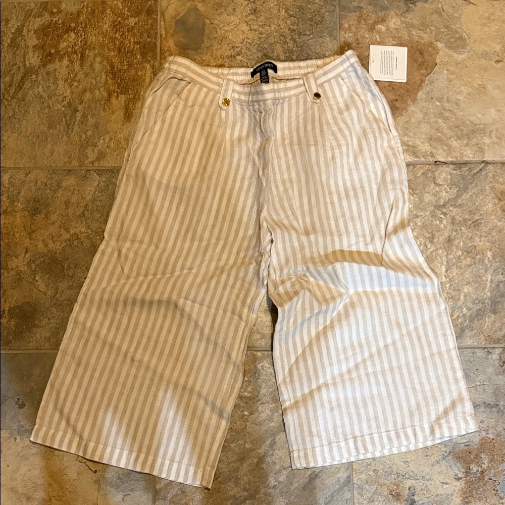 Ellen Tracy Linen Striped Wide-Leg Pants